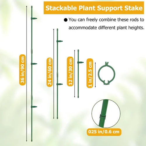 Miniatura 2 de 20 estacas de soporte para plantas, altura ajustable, para jardín, con 40 clips para plantas y 10 tubos de conexión para orquídeas, rosas, peonías