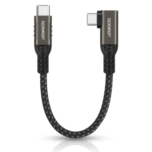 aceyoon Cable USB C corto de 240 W de 0.3 pies, cable USB C a USB C de 90 grados, cargador QC 4.0 tipo C, cable trenzado de carga rápida y