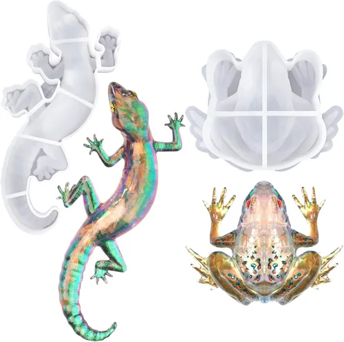 LET'S RESIN Moldes de resina de silicona, 2 moldes de resina epoxi de animales con formas realistas de rana y lagarto, moldes de silicona realistas