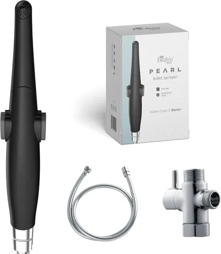 Bidé Bio | Rociador manual de bidé para el lavado posterior y femenino con manguera de acero inoxidable y kit de montaje, negro