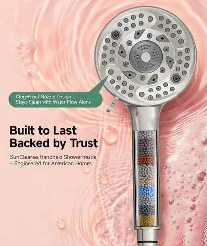 Miniatura 9 de Cabezal de ducha filtrado con mango, 9 modos de pulverización, cabezal de ducha desmontable de alta presión con filtros para agua dura - Elimina
