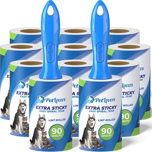 PetLovers Rodillos y repuestos extra pegajosos para pelusas – 990 hojas, removedor de pelusa para perros y gatos, 9 paquetes de recambios