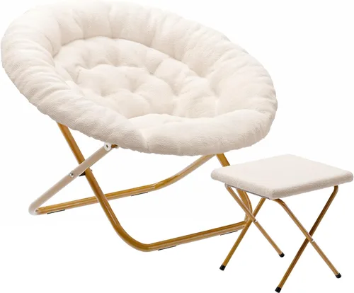 Miniatura 8 de Flash Furniture Gwen - Silla plegable de gran tamaño con otomana, silla lunar de piel sintética, marco de acero duradero, para dormitorio