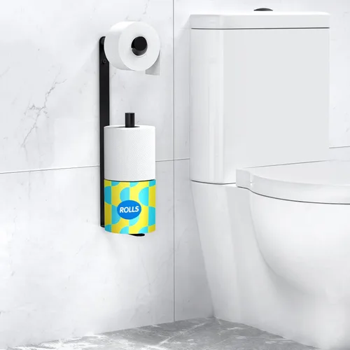 Longzon Soporte de papel higiénico negro mate de pared autoadhesivo, soporte de papel higiénico de almacenamiento para 3 rollos de papel de seda,