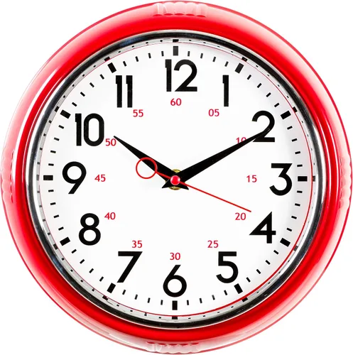 Miniatura 13 de Kiera Grace, reloj de pared retro con bisel cromado y lente de vidrio convexo, de 9.5 pulgadas, Plástico, Verde, 9.5