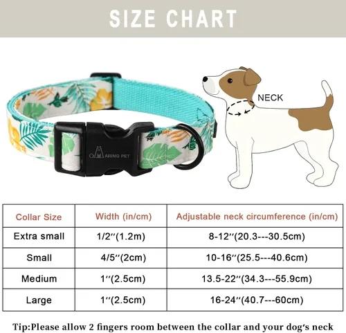 Miniatura 6 de Aring Pet Collar de algodón, ligero y ajustable, con hebilla de liberación rápida, para perros pequeños, medianos y grandes, para cachorros, M, Hoja