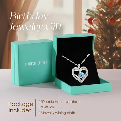 Miniatura 127 de LOUISA SECRET Love Heart Birthstone Necklaces for Women, Birthday Gift for Women, Anniversary Jewelry for Wife Her, 925 Sterling Silver Pendant