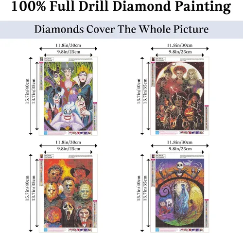 Miniatura 2 de JAKI Paquete de 4 piezas de arte de diamantes para adultos, kits de pintura de diamantes de dibujos animados para adultos principiantes, arte DIY