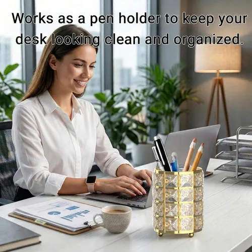 Miniatura 4 de LUGUNU - Organizador de brochas de maquillaje con cuentas de cristal, decoración de tocador, cepillos personalizados, caja de almacenamiento