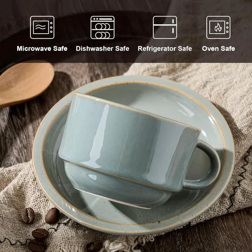 Miniatura 3 de JIEMEI HOME - Tazas apilables de porcelana para expreso con platillos y soporte de metal, tazas Demitasse de 4 onzas para café con leche, café moca