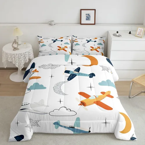 Miniatura 14 de Castle Fairy Juego de edredón con diseño de gato lindo para niños, tamaño twin, juego de ropa de cama con hojas de flores, luna, noche y cielo