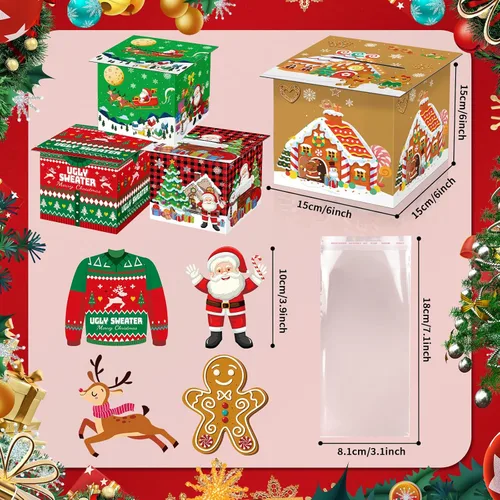 Miniatura 4 de Suministros para fiestas de Navidad, caja de tarjetas de felicitaciones, cajas de regalo para regalo de Navidad, cajas de regalo de papel navideño