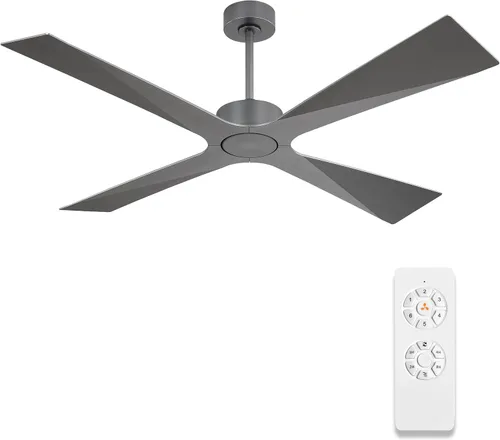Miniatura 9 de WINGBO Ventilador de techo para exteriores de 54 pulgadas sin luces, 4 cuchillas de plástico ABS, motor CC reversible, control remoto de 6 Negro