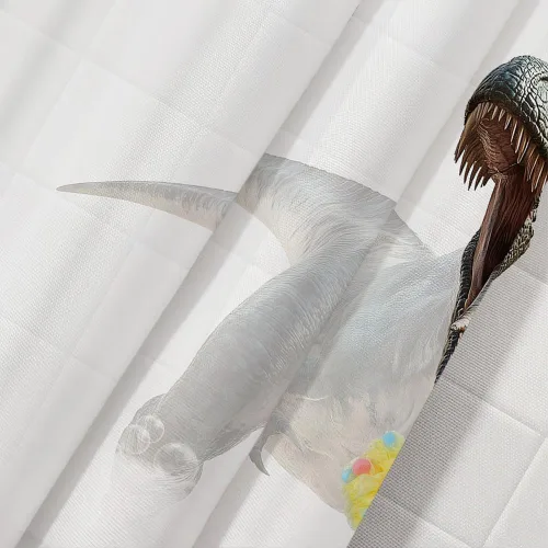 Miniatura 6 de Divertidas cortinas de ducha de tela de dinosaurio, cortina de ducha con diseño de animales Raptor, tiranosaurio Rex, cortina de ducha blanca