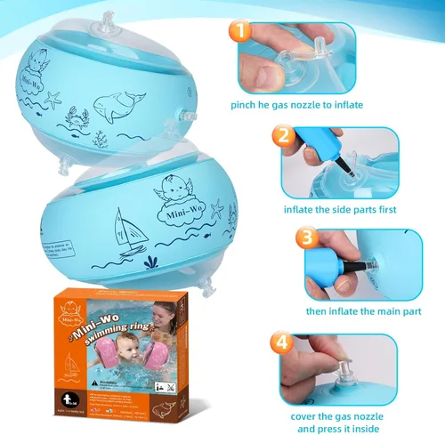 Miniatura 7 de Flotadores inflables de brazo para niños, bandas de brazo de natación rosa y azul para piscina, flotadores de brazo para piscina, alas de agua