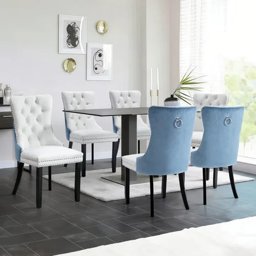Miniatura 100 de Juego de 2 sillas de comedor de terciopelo tapizadas con ribete de cabeza de clavo y patas doradas chapadas en acero inoxidable para cocina