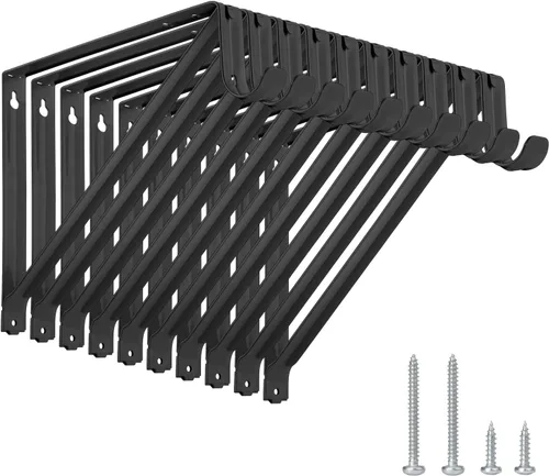 Miniatura 7 de Paquete de 10 estantes de armario resistentes y soportes de barra, soportes de estante de armario montados en la pared, soportes de estante