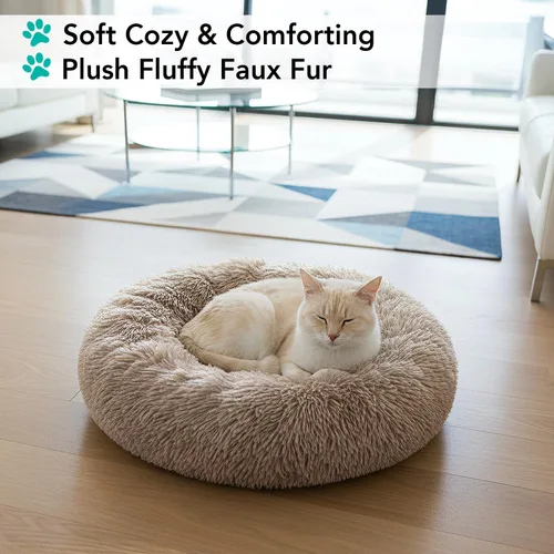 Miniatura 2 de PetAmi Cama calmante para perros y gatos pequeños y medianos, 23 camas redondas en forma de dona, cama lavable y esponjosa de piel sintética