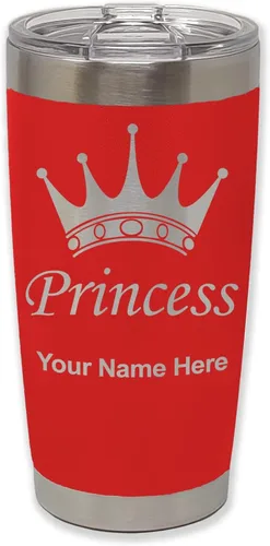 Miniatura 27 de LaserGram Vaso aislado al vacío de 20 onzas, corona de princesa, grabado personalizado incluido (negro)
