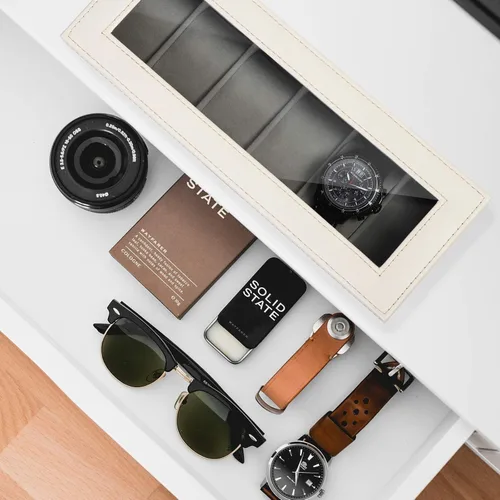 Miniatura 34 de NEX Caja de reloj organizador para hombres, de piel sintética superior de cristal para el almacenamiento de relojes