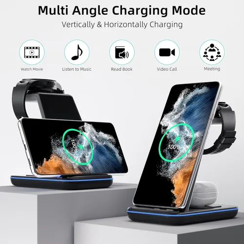 Miniatura 6 de Cargador inalámbrico para Samsung, estación de carga rápida 3 en 1 para Samsung Galaxy S23/S22/S21/S20/S10/Note 20/10, soporte de carga inalámbrico