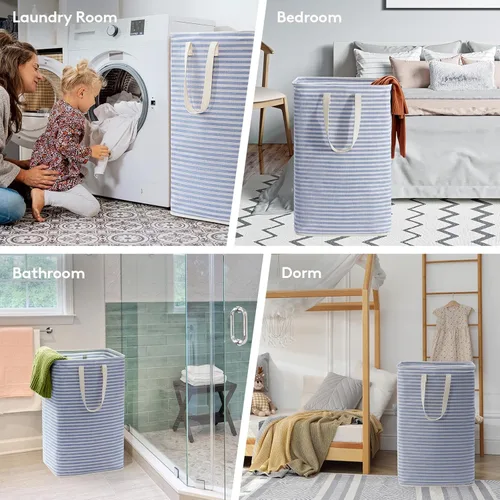 Miniatura 6 de Lifewit Cesta de Ropa Sucia Grande Plegable, Cesta de Ropa Independiente Impermeable con Almacenamiento y Asas de Fácil Transporte para Ropa en Azul