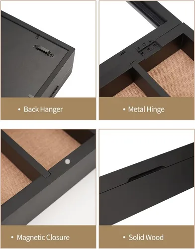 Miniatura 6 de Caja de sombra grande de 12 x 16 pulgadas con estantes, caja de sombra con estantes extraíbles para medallas en miniatura y coleccionables