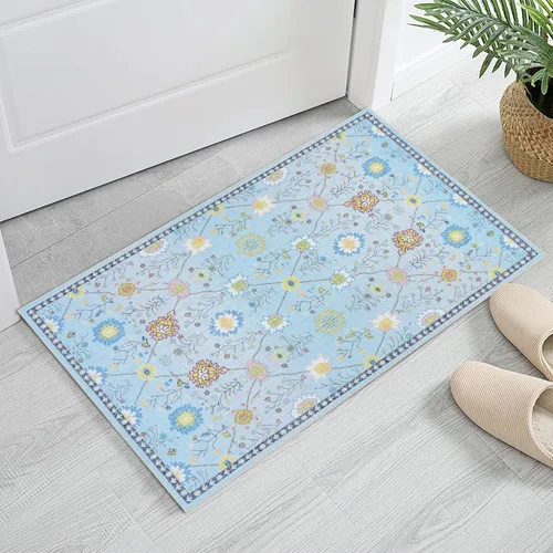 Miniatura 15 de Alfombras de 6 x 9, alfombras grandes lavables con flores estilo boho, alfombra de pelo bajo antideslizante y ultradelgada, alfombra para puerta