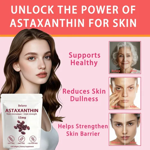 Miniatura 3 de BELANO Nuvapure Astaxantina 12 mg, fácil de tragar, sin OMG, suministro de 4 meses, 120 cápsulas blandas