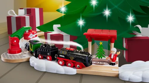 Miniatura 6 de BRIO World - Tren de Vapor Navideño - Tren Operado a Batería - Motor de Vapor Motorizado de 27 Piezas para Pista de Madera con Luces y Vapor Apto