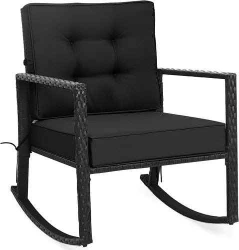 Tangkula Mecedora de Mimbre, Silla Mecedora Deslizante de Ratán para Exteriores con Marco de Acero Resistente, Asiento de Muebles de Mimbre para