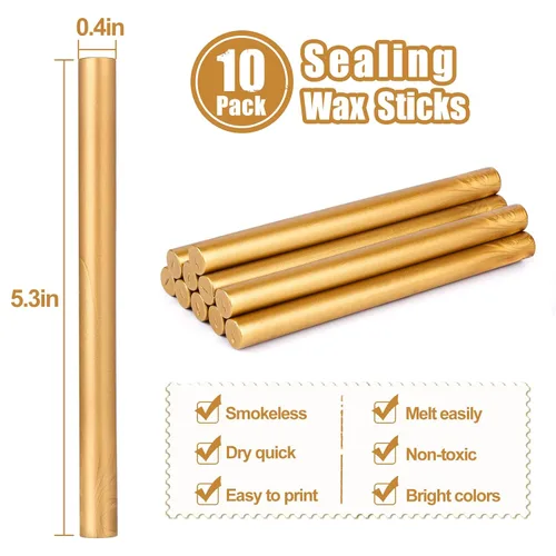 Miniatura 2 de SHOWIN Varillas de cera de sellado para pistola de pegamento para sello de cera, dorado metálico, ideal para invitaciones de boda, sobres