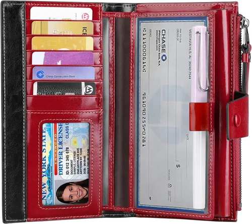 Miniatura 2 de Itslife Cartera de cuero con bloqueo RFID de gran capacidad para mujer Rojo escarlata Classic