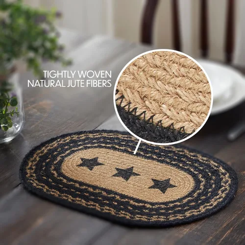 Miniatura 2 de VHC Brands Farmhouse Star - Mantel individual para mesa de comedor, yute trenzado, ovalado, negro tostado, 10 x 16 pulgadas