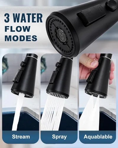 Miniatura 3 de ALEASHA Reemplazo de Cabezal de Grifo de Cocina Extraíble, Boquilla Rociadora de Fregadero de 3 Funciones con 9 Adaptadores, Compatible con Moen