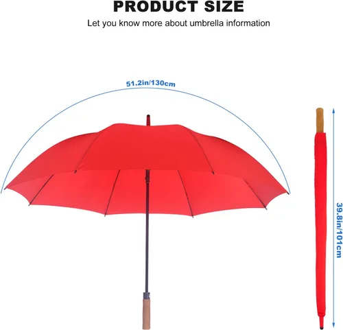 Miniatura 2 de KoKoBin Paraguas de lluvia de gran tamaño abierto automático para hombres mujeres palillo paraguas, Rojo