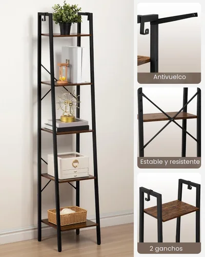 Miniatura 2 de Hzuaneri - Estantería escalera, estantería con soporte para libros, estante de almacenamiento de esquina independiente con 2 ganchos para oficina