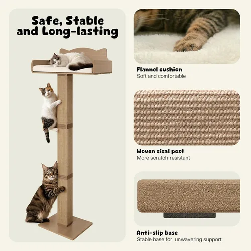 Miniatura 4 de Percha para ventana de gato con poste rascador de sisal grueso, hamaca para gatos para ventana con 3 ventosas mejoradas, poste rascador para gatos