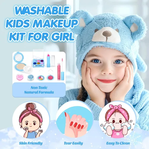Miniatura 4 de INNOCHEER Kit de maquillaje para niñas, juguetes de maquillaje Frozen para niñas, maquillaje lavable de doble capa para niños, maquillaje Frozen