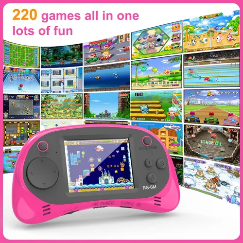 Miniatura 4 de Juegos de mano para niños, videojuego retro de 16 bits con 220 juegos electrónicos HD, juego de viaje portátil IPS de 2.5 pulgadas, regalos para Rosa