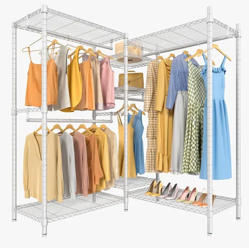 Miniatura 13 de VIPEK L6 - Perchero resistente para ropa de forma L, estante de ropa de 5 niveles con alambre, estante de ropa independiente con 7 estantes