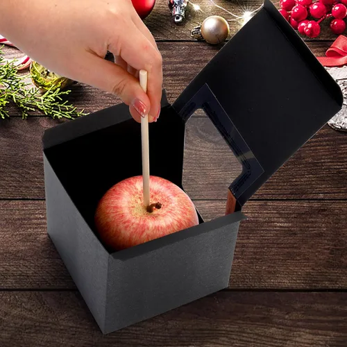 Miniatura 5 de ZEAYEA Paquete de 50 cajas de manzana de caramelo con agujero y palos, caja de regalo de manzanas de caramelo de 4 x 4 x 4 pulgadas con ventana