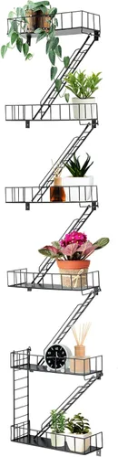Miniatura 8 de Zonon Estante de pared de escape de incendios, estantes de escalera de metal, decoración de pared, estantes flotantes, estante de figura de acción