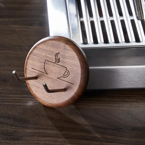 Miniatura 5 de Soporte para portafiltros montado en la pared, estante de pared de nogal, organizador de estación de espresso premium, accesorios para máquina