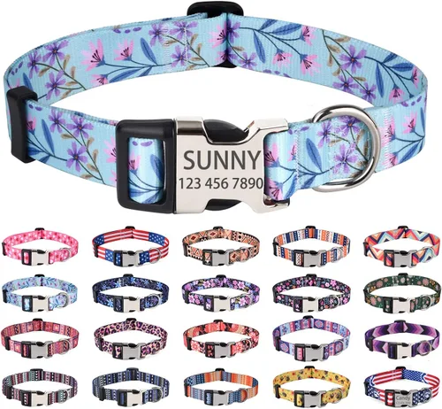Miniatura 5 de Collares de perro personalizados Mihqy, collar de perro personalizado con nombre y número de teléfono, múltiples patrones y 4 tamaños, collar