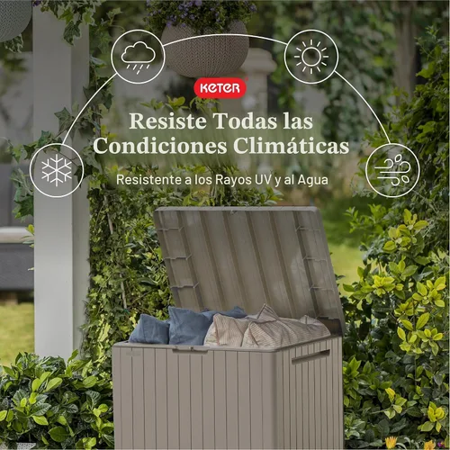 Miniatura 3 de Keter City - Caja de almacenamiento exterior de resina de 30 galones y mesa auxiliar de muebles de patio para accesorios de piscina y jardín