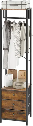 Miniatura 12 de YMYNY Percheros con cajones, organizador de armario alto independiente con 3 cajones de tela, soporte de ropa para colgar camisas, abrigo, 15.35
