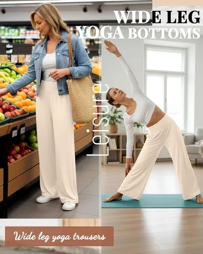 Miniatura 23 de Neer - Conjunto de 3 pantalones de yoga de pierna ancha para mujer - Pantalones deportivos cómodos, holgados, de cintura alta y casuales
