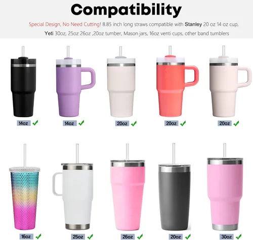 Miniatura 3 de ALINK Paquete de 10 popotes reutilizables transparentes para jarra Stanley de 20 oz y 14 oz, popotes de plástico duro Tritan para Yeti Rtic de 30