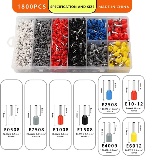 Miniatura 3 de AWG 23-7 Kit de herramientas de crimpado de virola con 1800 conectores, alicates de trinquete autoajustables para terminales de extremo y anillo